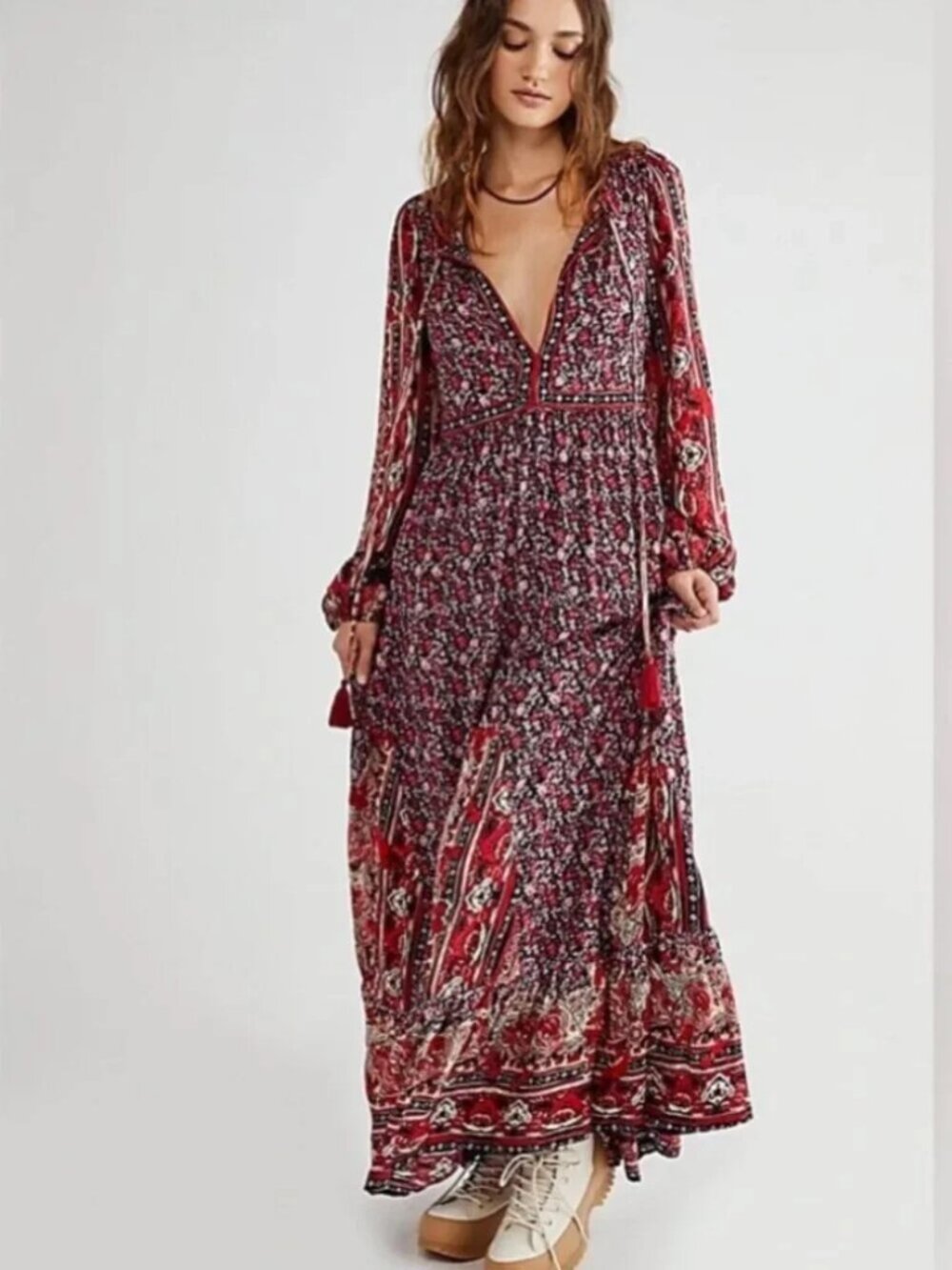 Free People Happy Feelings Midi Dress in Red